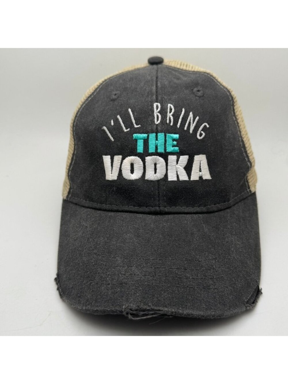 I'll Bring The Vodka Distressed Trucker Hat Funny Snapback Cap Charcoal